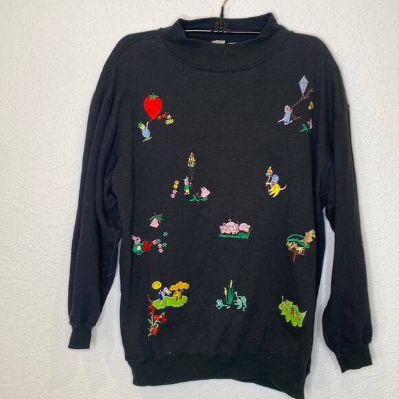 Vintage Sweaters - Flashlights Vintage Embroidered Knit Mock Neck Sweater Women’s Unique Sz Lg